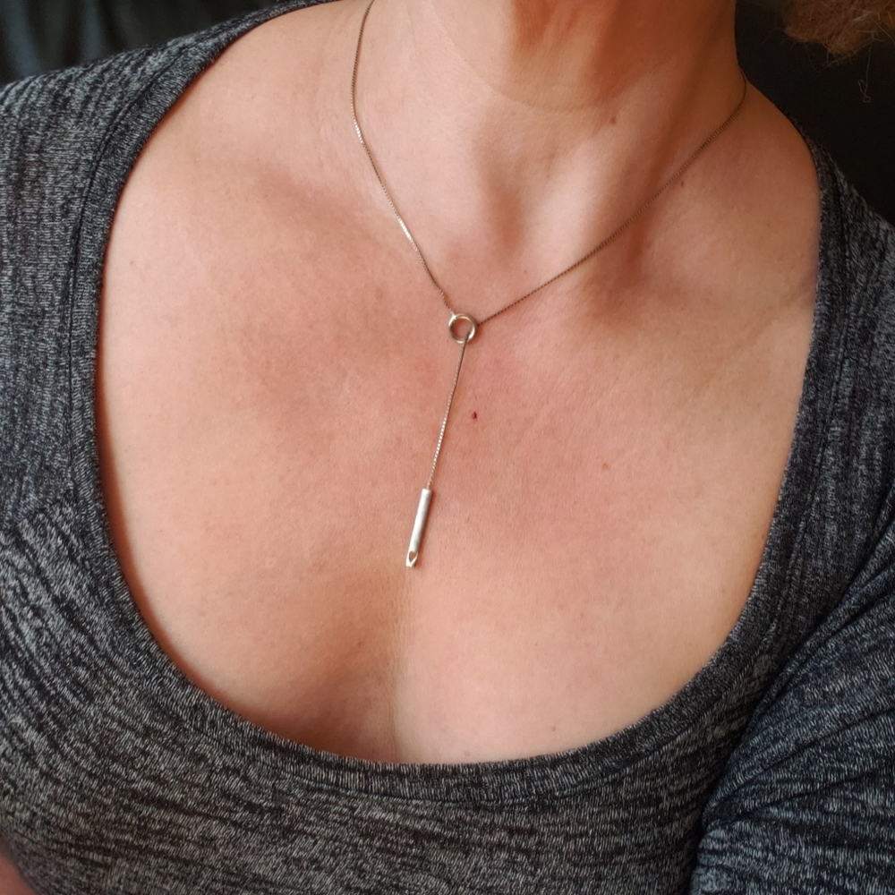 Vintage Sterling Silver Lariat Necklace - 21" Length